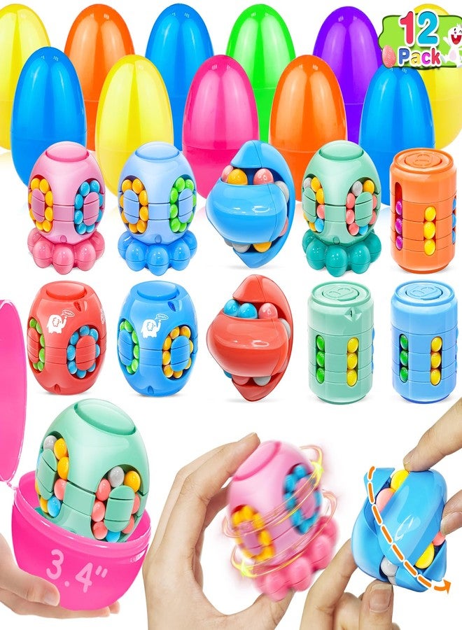 AMENON 12 Pack 3.4" Jumbo Prefilled Easter Eggs Filled 4 Style Magic Bean Cubes, SpinCrack Fidget Spinner Puzzle Toy Kid Teen Age 6-14 Easter Basket Essential Stuffer Egg Hunt Stress Relief Brain Teaser Game - Image 1